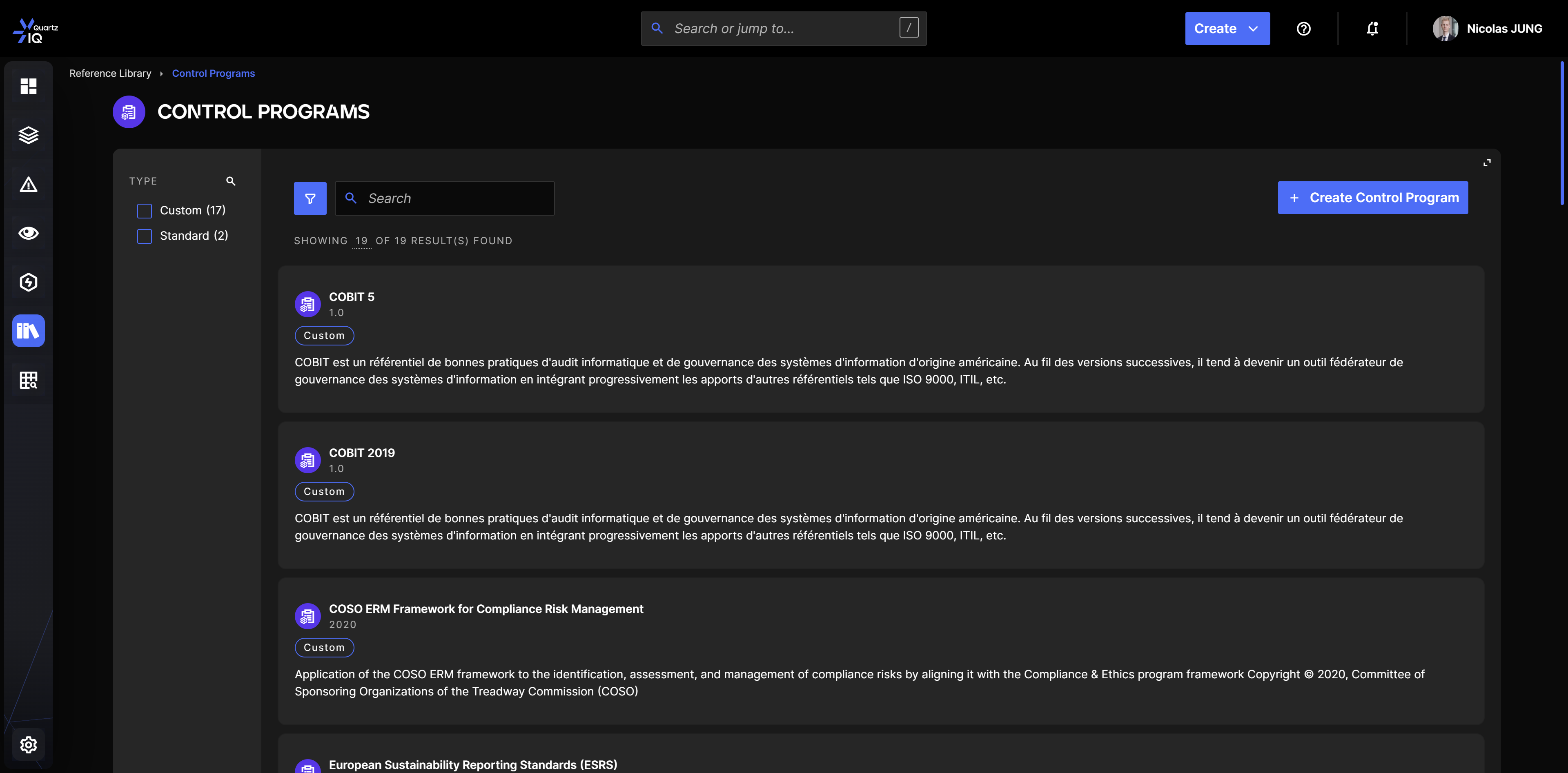 Control Programs list